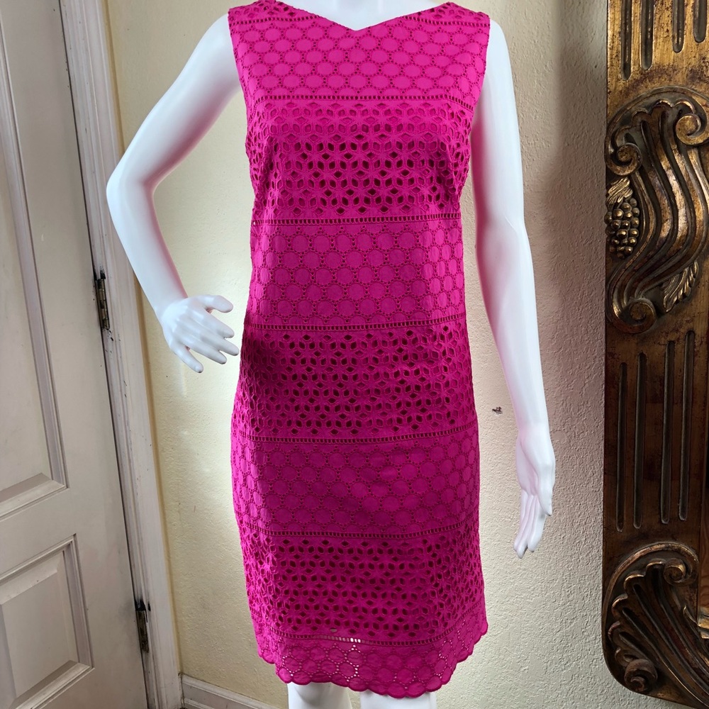 Lands End  Dress Lace Hot Pink Shift Style size 12